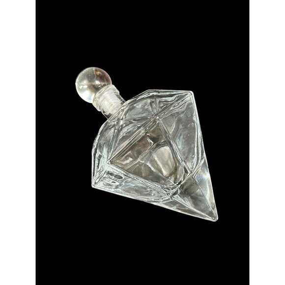 Vtg Diamond Shaped Clear Glass Decanter Side Rest w Stopper Holiday Display 9" - Picture 1 of 8